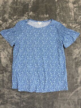 LuLaRoe Womens Blue Floral Short Sleeve Top Size L